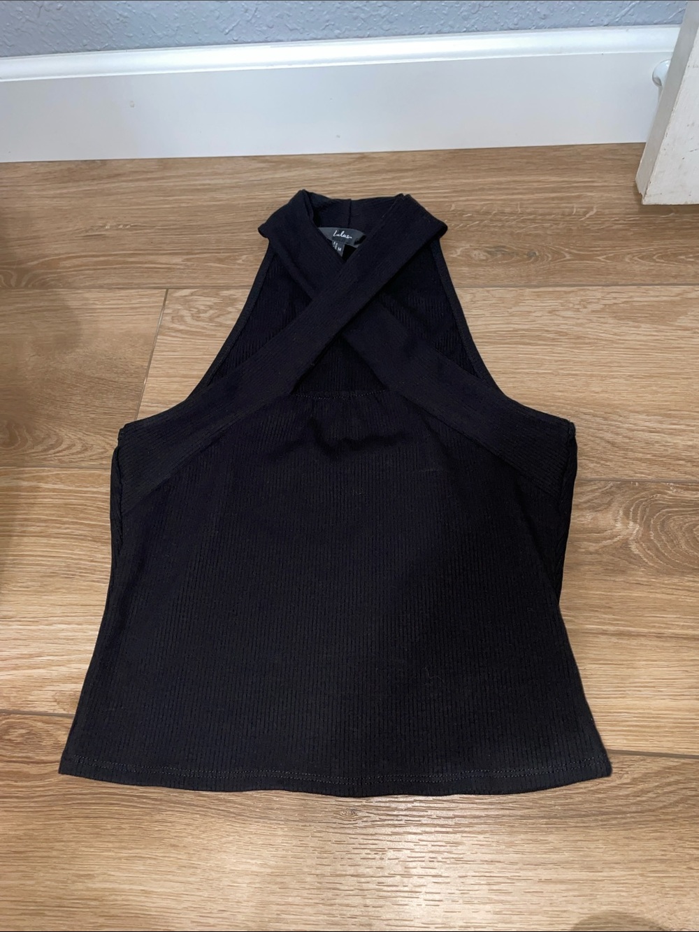 Lulus Black Front Cross Ribbed Tank Top -